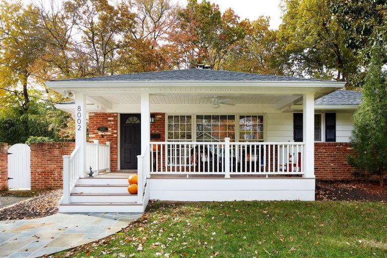 traditional one story virginia home covered front porch addition large bay window