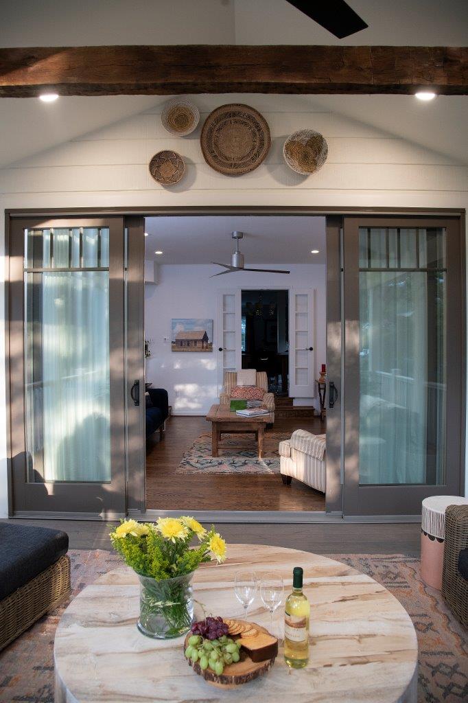 sliding doors separates living room and patio